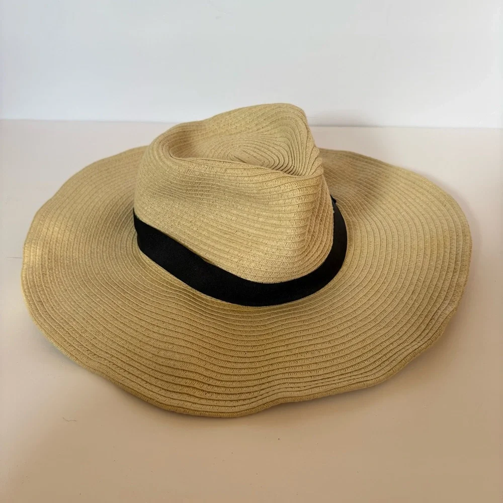 Sole Society Wide Brim Braid Paper Straw Panama Floppy Summer Hat Coastal Resort